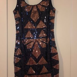 Navy blue and gold SEQUIN dress, fits perfectly!!